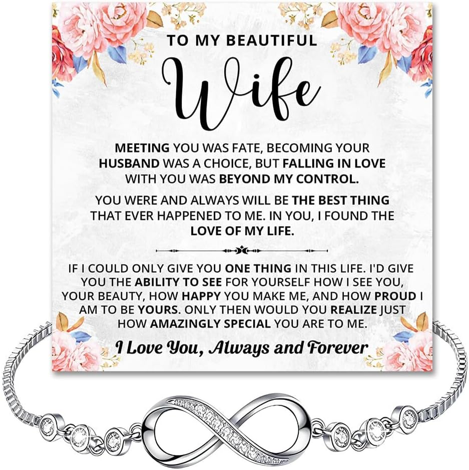 To My Wife Bracelet from Husband, Romantic Infinity Bracelet Gift for Wifes, Ins