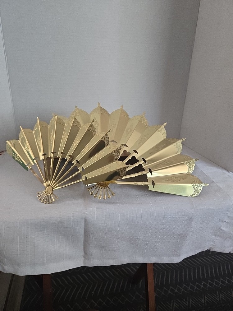 Vintage Set of 2 HOMCO Home Interior Ornate Brass Fan Hanging Wall Art Decor