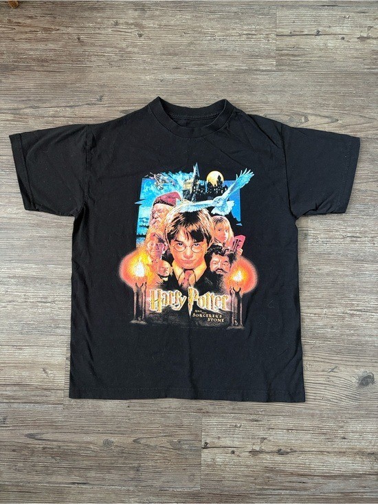 Vtg Harry Potter And The Sorcerer Stone Movie Promo Graphic Black T-Shirt Medium