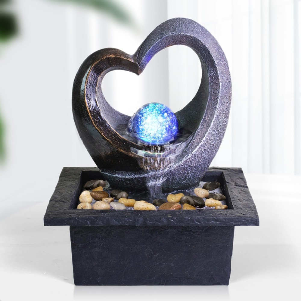 Water Garden Zen Fountain with LED Light, Fountain Fengshui Indoor Decoration...