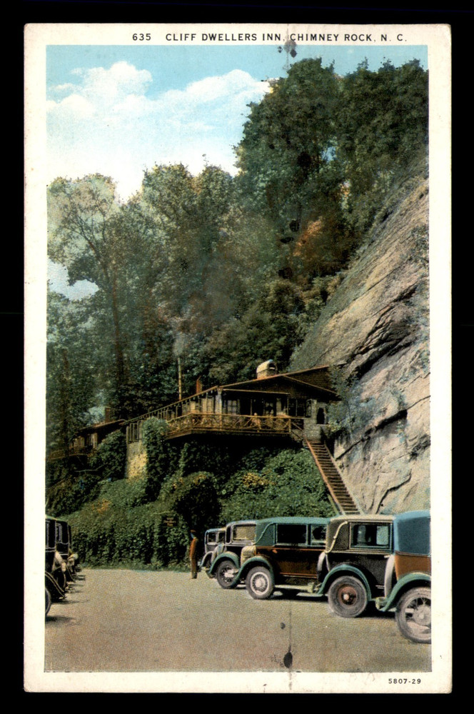 Cliff Dwellers Inn Chimney Rock North Carolina NC Old Cars Posted Postcard