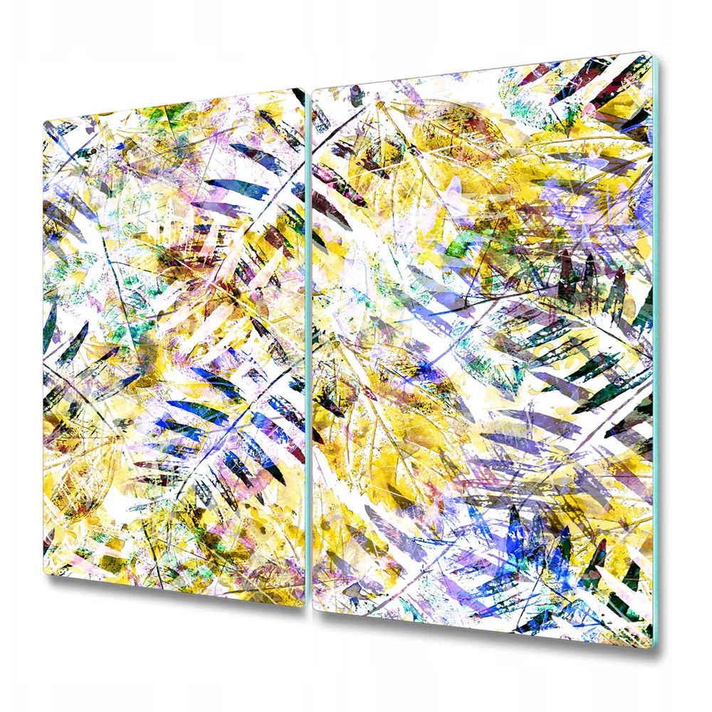 Glass Induction Ceramic Hob Cover Imprints Golden Leaves Vintage Palm Leaf