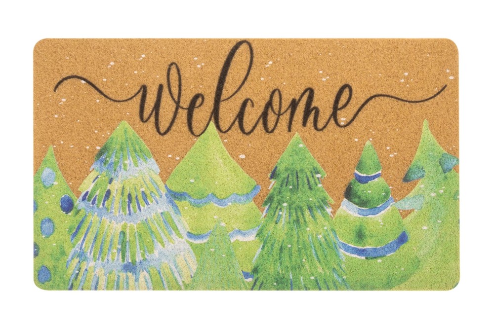 Winter-Pine-Trees Welcome-Doormat Outdoor-Entrance - Coir-Non-Slip Seasonal-C...