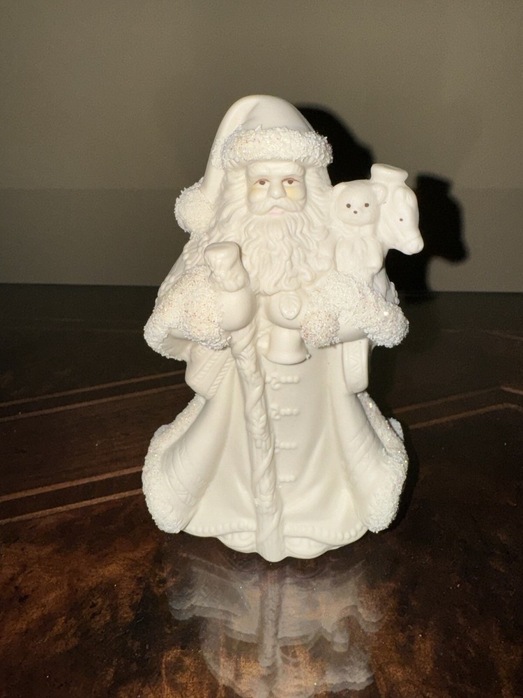 Vintage White Bisque Old World Santa Claus Figurine Porcelain Textured Trim Glit