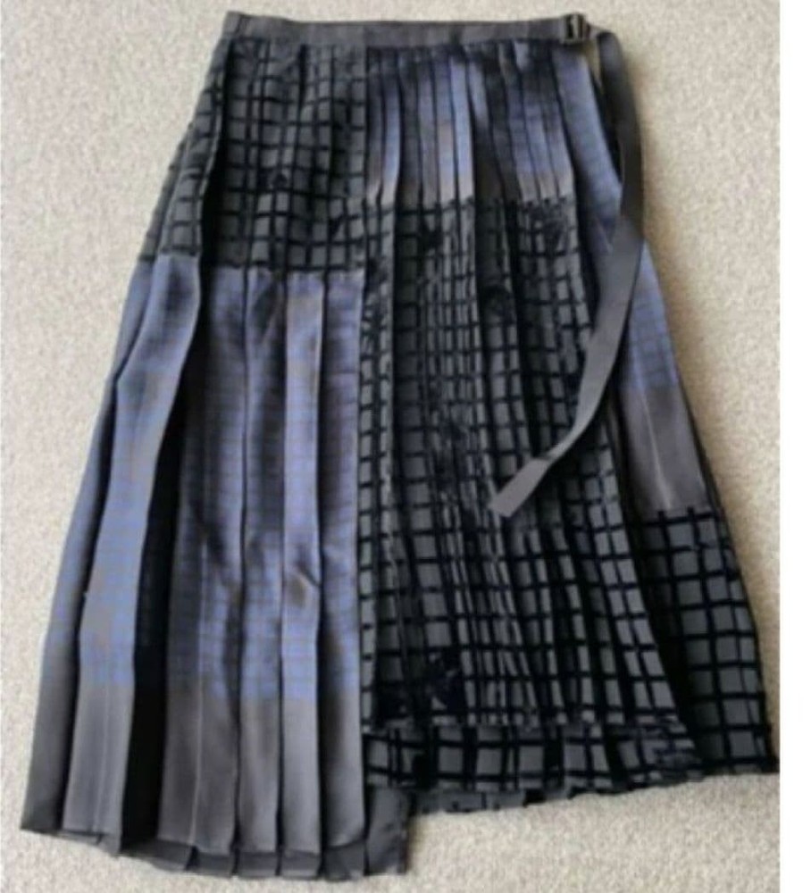 Sacai S Black Navy Asymmetric Pleated Skirt Polyester Rayon Size S