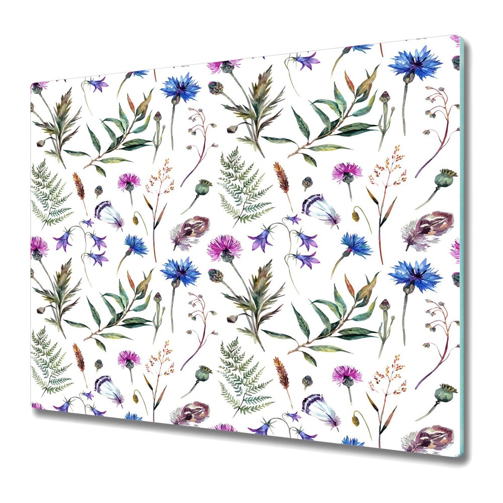 Glass Chopping Board Utensil Board Wild flowers pink blue and green 60x52