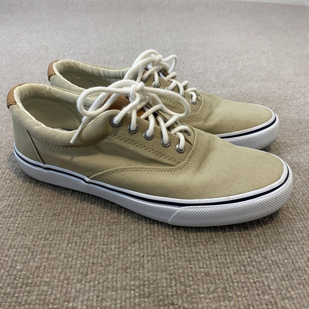 Sperry Top-Sider Shoes Mens 9.5 Beige Canvas Casual Lace Up Sneakers 1048065