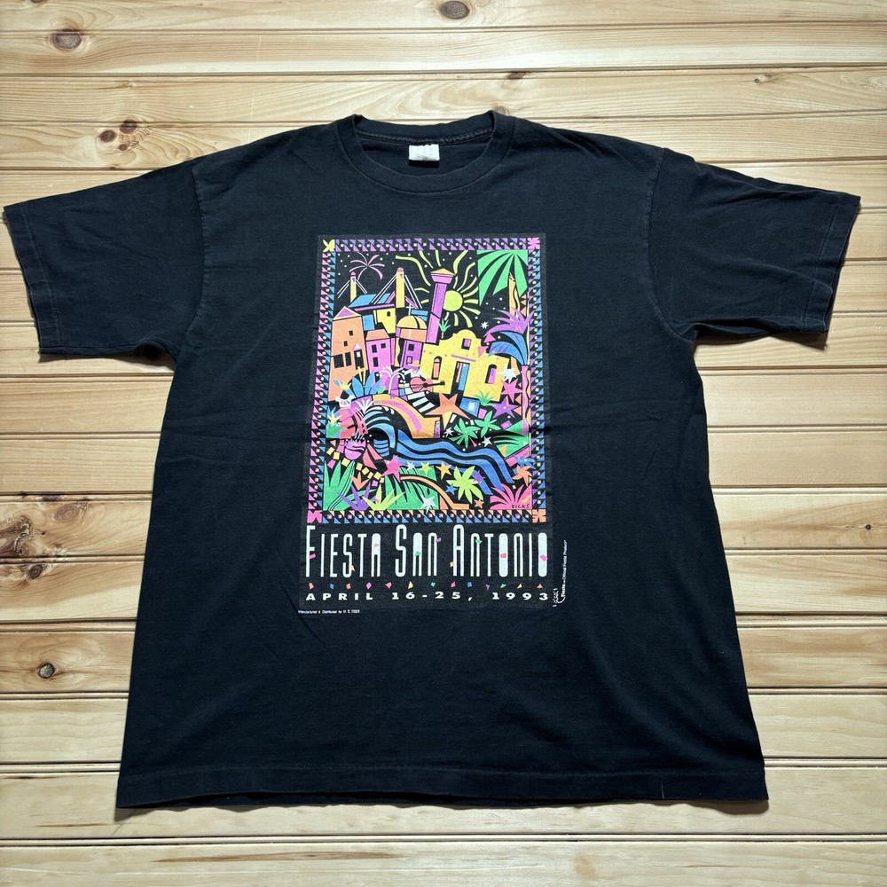 Vintage 90s Fiesta San Antonio Festival 1993 Art River Walk Shirt Size XL Black