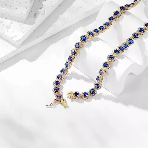 24 CT Lab-Created Blue Sapphire Tennis Necklace in 14K Yellow Gold Plated 18 Inches