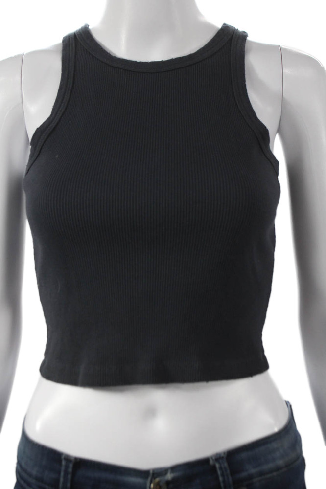 Amo Women Cropped Tank Black Cotton Blend Sleeveless Round Neck Size SFree Shipping in US $100+ Orders | $6.95 Orders Below