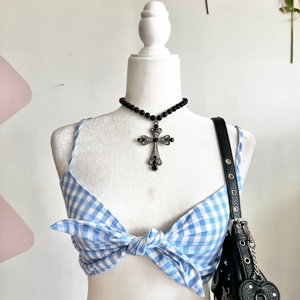 Gingham Tie Front Top, Cottagecore Coquette Soft Girl Preppy Small