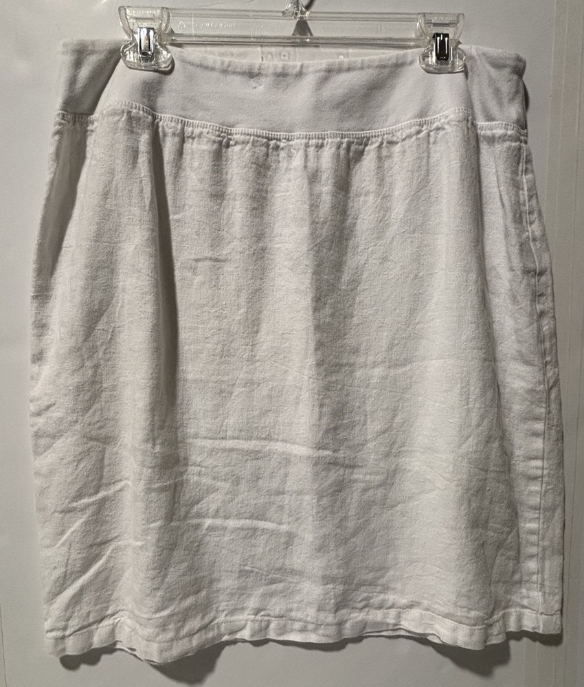 CUT LOOSE Women's Elastic Waist Pull On 100% Linen Skirt-Straight-XL-White-USA