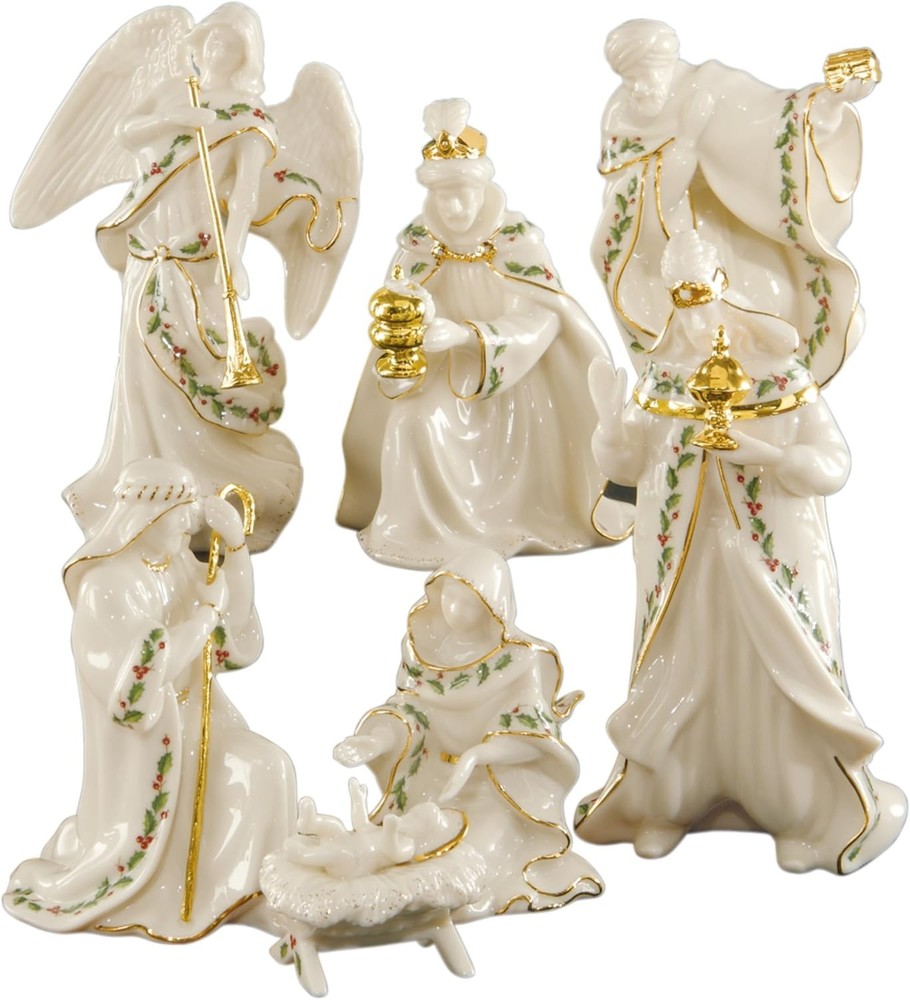 7-Piece Mini Nativity Set Made Of Porcelain with 24K Gold Accent Christmas Decor-image