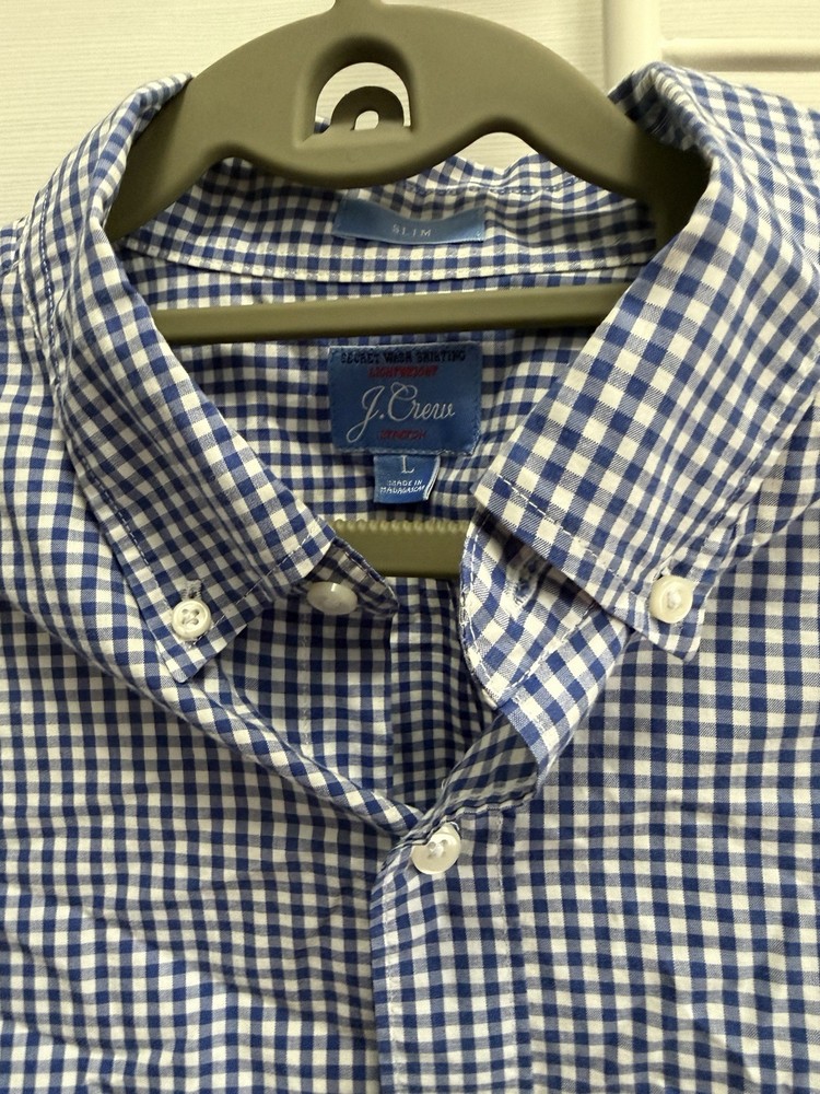 J.Crew Secret Wash Lightweight Stretch Gingham Button Down Shirt Men’s L Blue