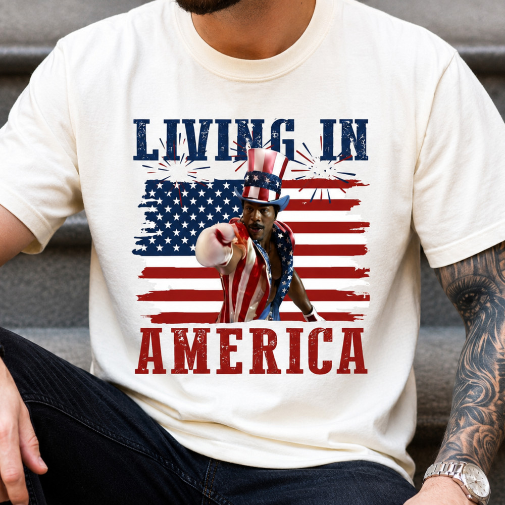 Apollo Creed Living In America T-shirt, Retro USA Shirt, 4th Of July Tee