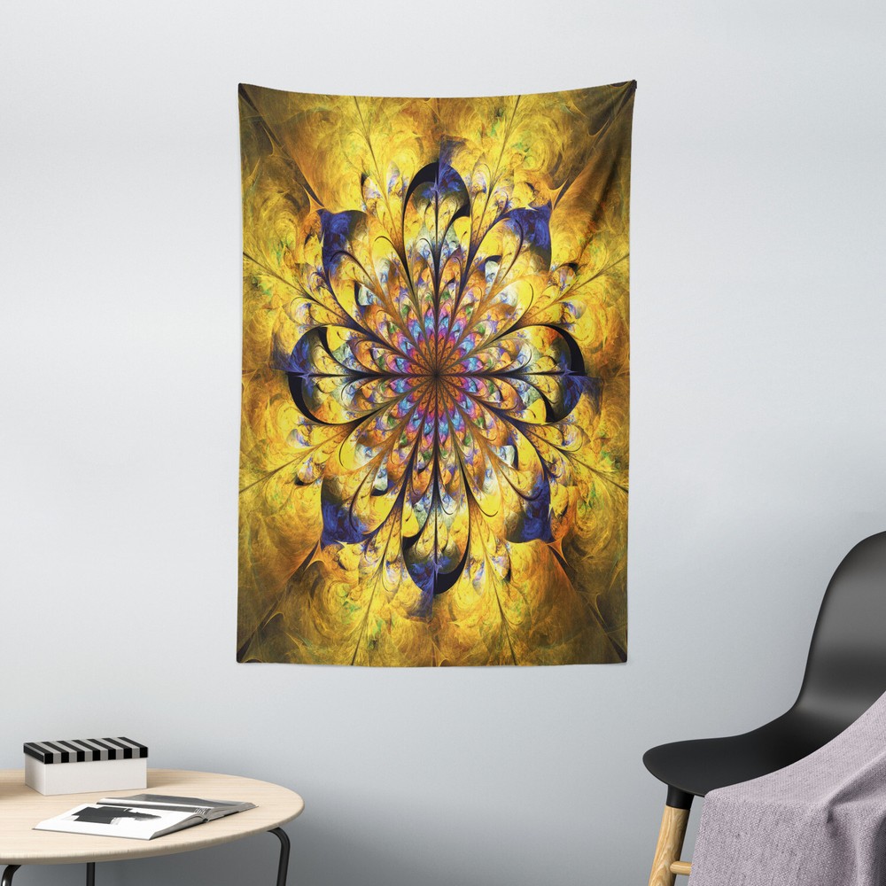 Yellow and Blue Tapestry Mandala Asian Print Wall Hanging Decor