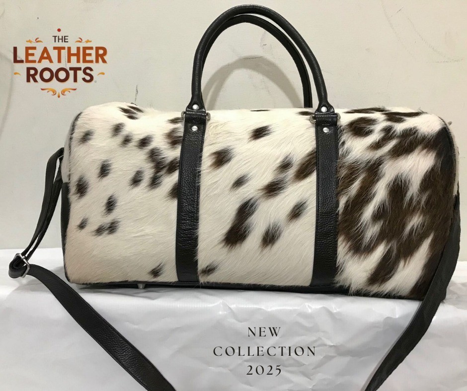 Cowhide Leather Duffel Bag | Cow hide Hair On Tricolor Weekender bag Travel Bag