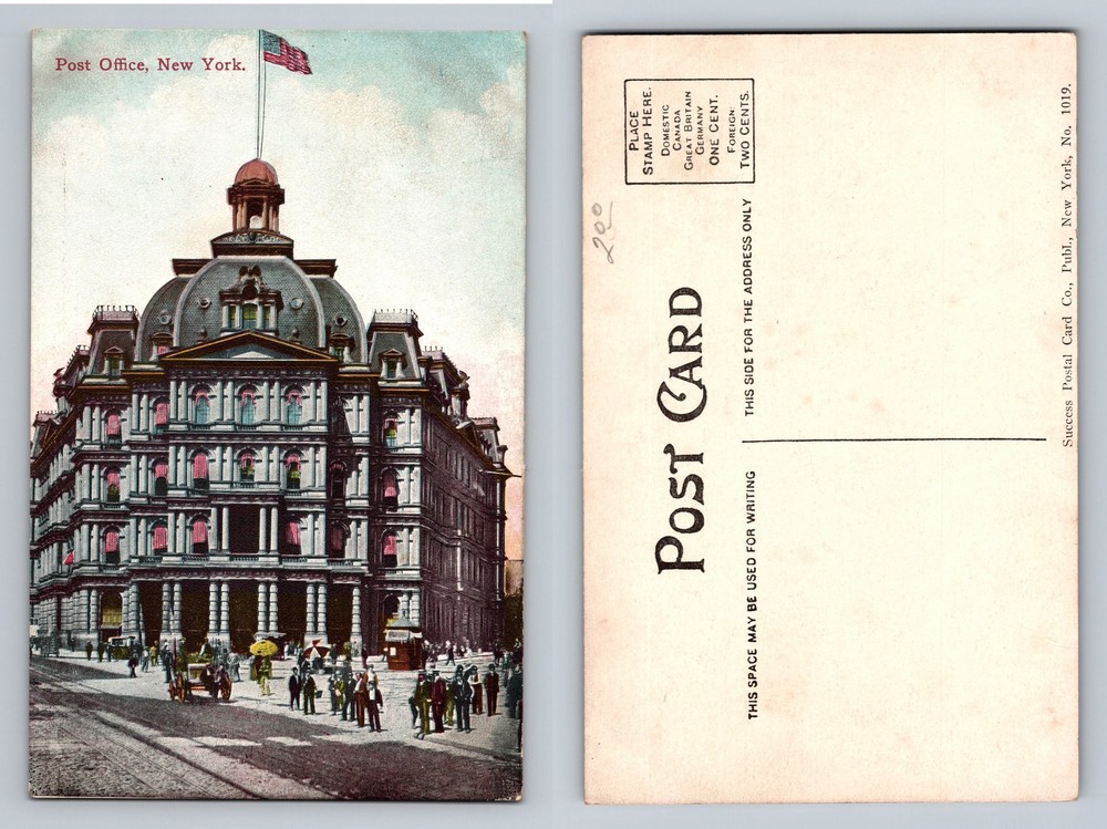 New York City NY, Post Office Building Flag Dome Vintage Postcard