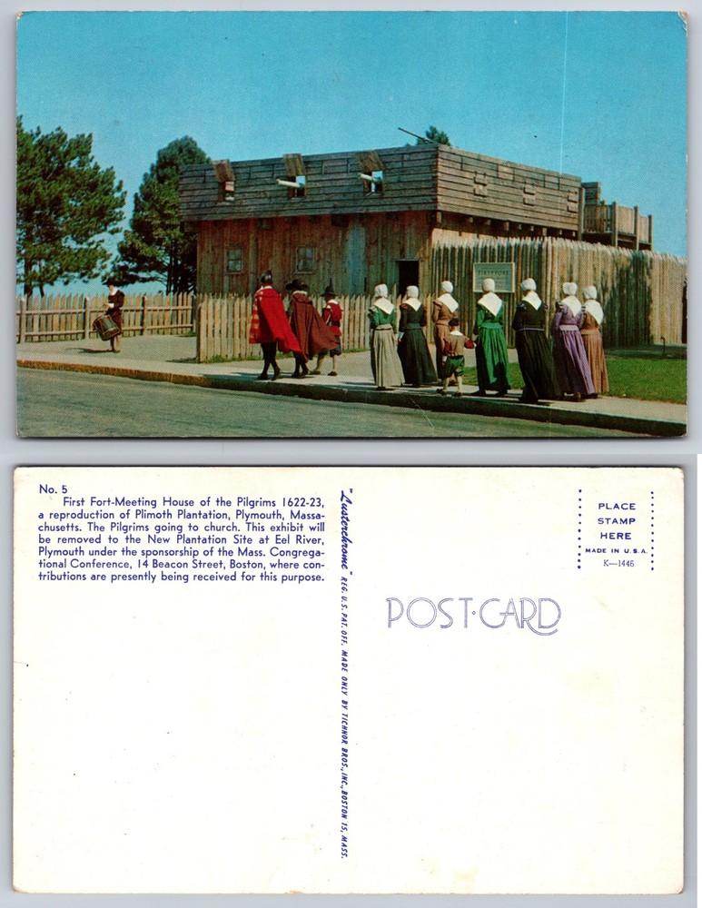 Fort Meeting House Pilgrims Plymouth Massachusetts Postcard