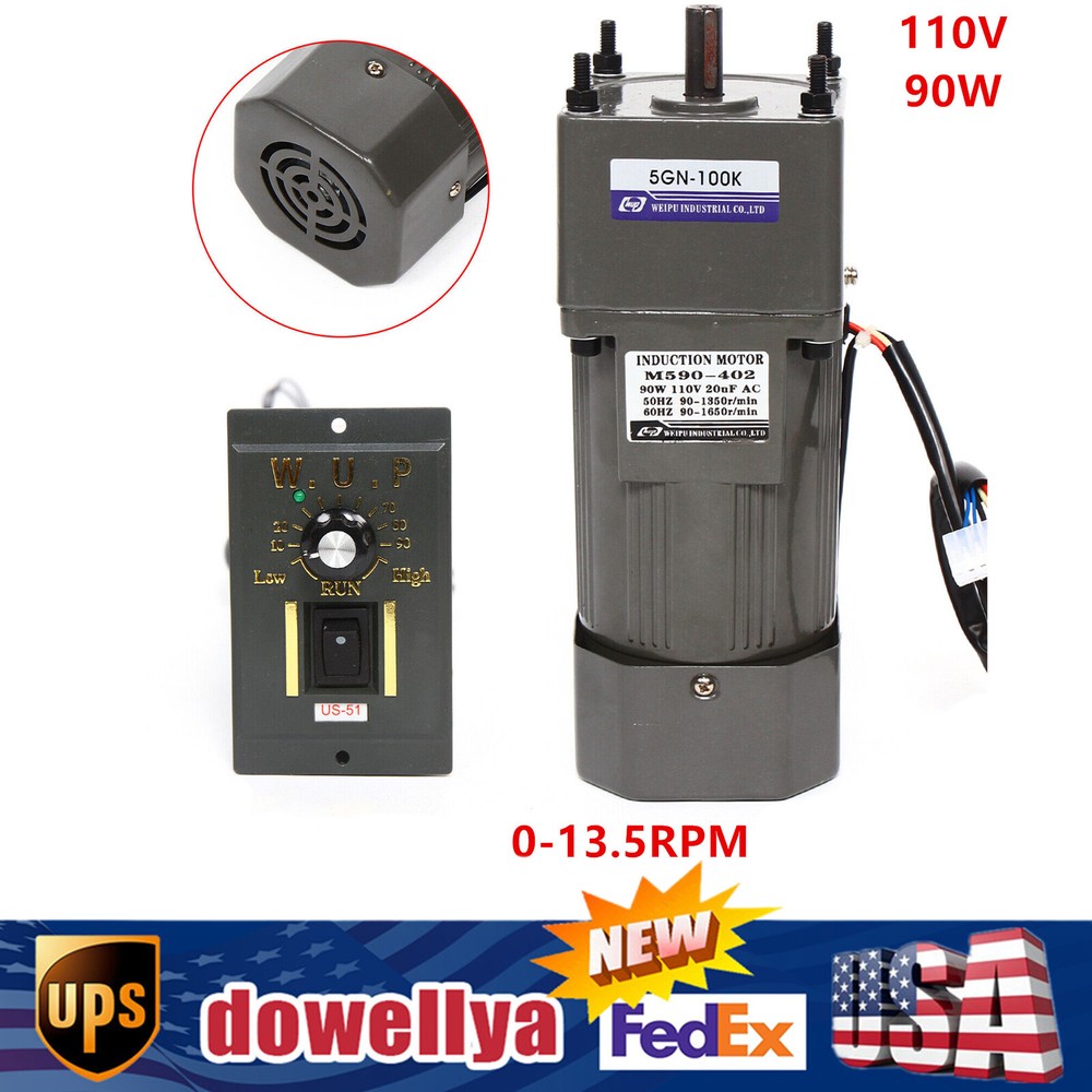 90W AC Gear Motor Electric Variable+Speed Controller Single-phase 1:100 13.5Rpm