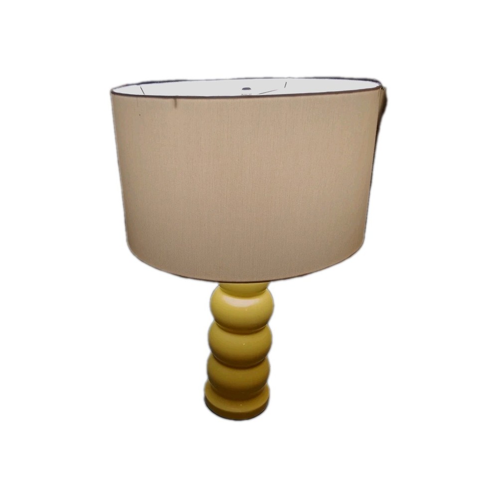 Vintage 70s Sunshine Yellow Ceramic Table Lamp Chrome Unique Mod MCM 22.5