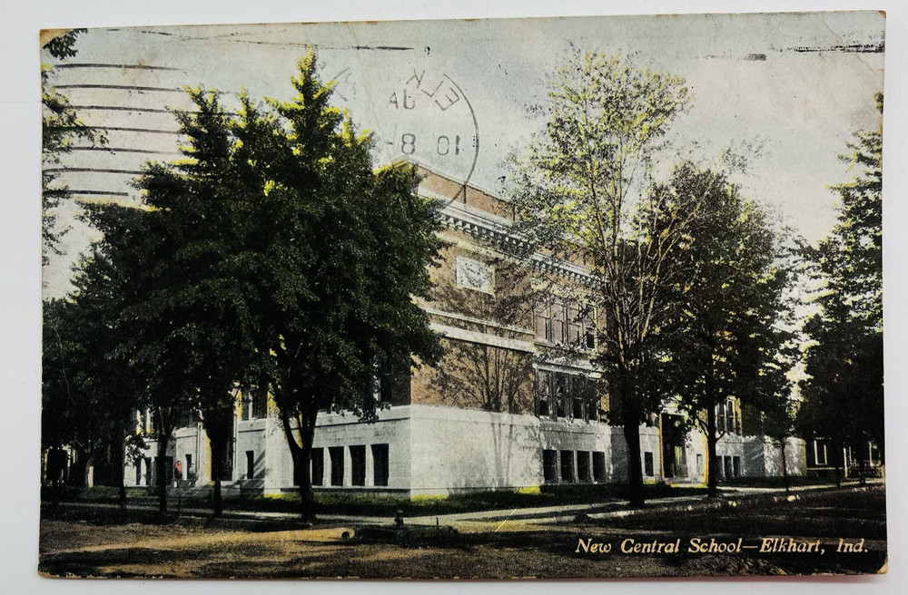 New Central School Elkhart Indiana Postcard 1910 RPPC Franklin Stamp