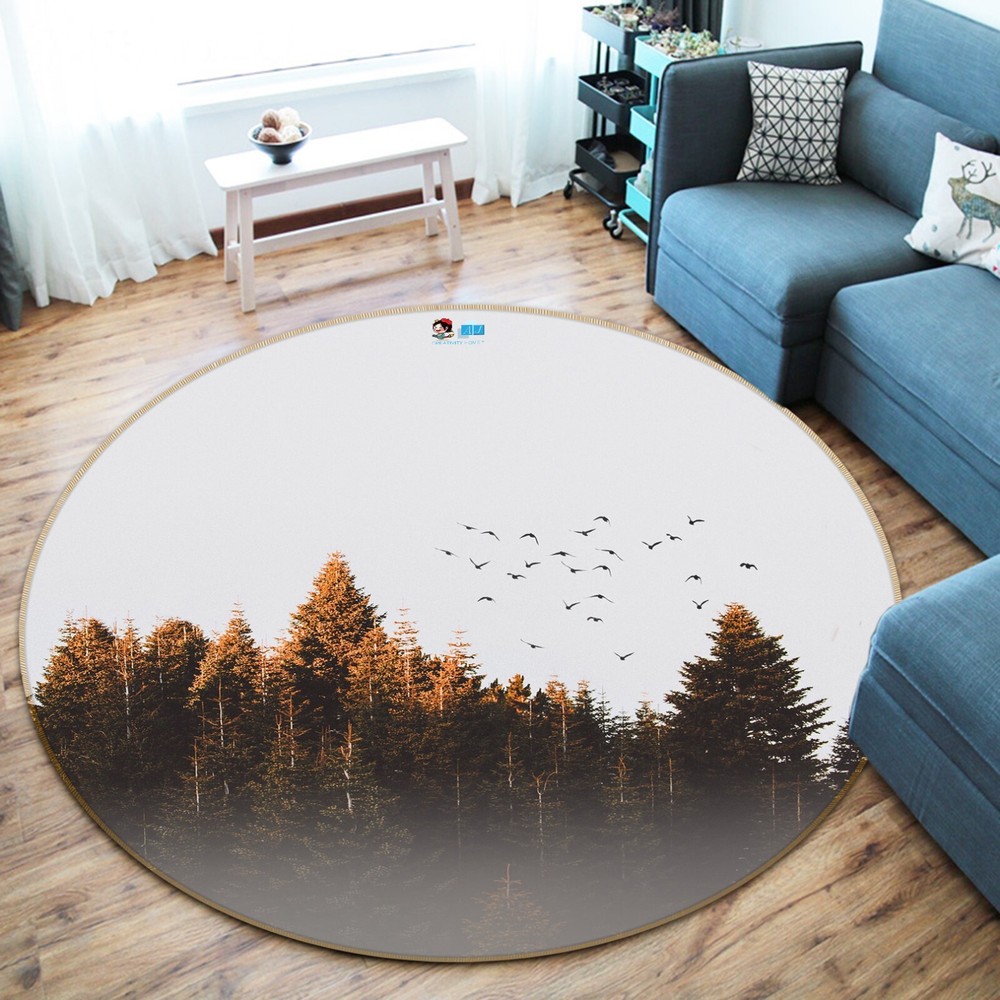 3D Forest Tree Bird Round NBC365 Game Rug Mat Elegant Photo Carpet 2023