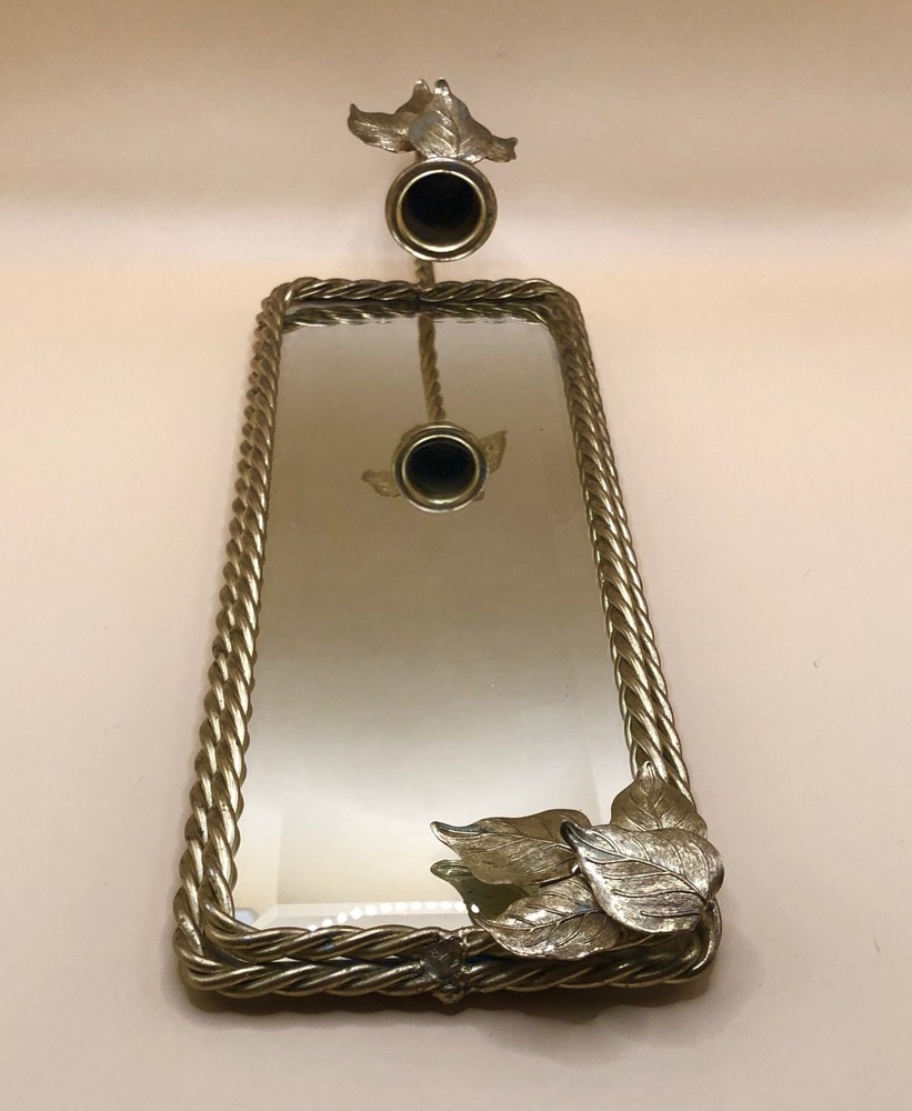 VTG Twisted Gold Beveled Mirror Leaf Candleholder Wall Sconce Hollywood Regency