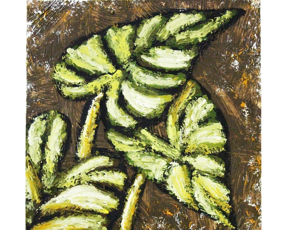 Original Alocasia Dragon Plant Oil Painting 7-Inch Indoor Potted Plant Artwork