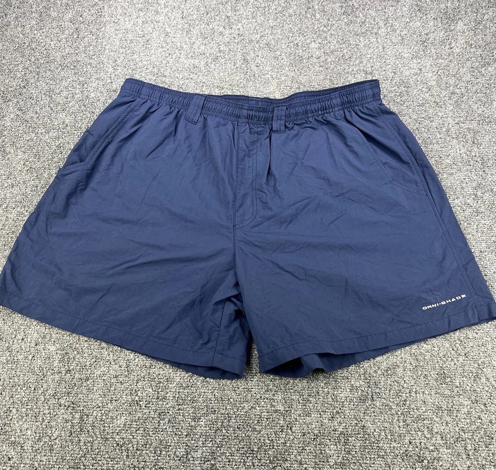 Columbia PFG Shorts Men’s XL Navy Blue  Omnishade Fishing Nylon Lined 6” Inseam