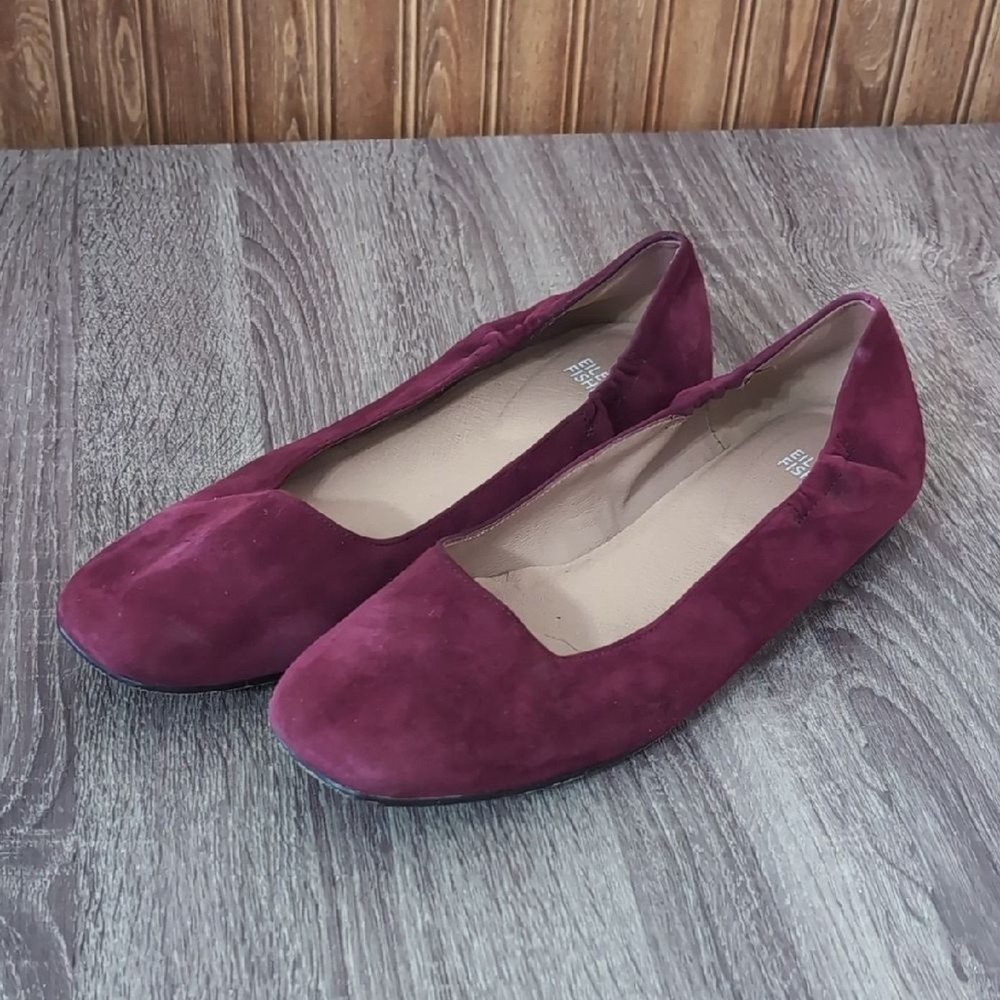 Eileen Fisher Selle Suede Ballet Flat Burgundy Red Size 10