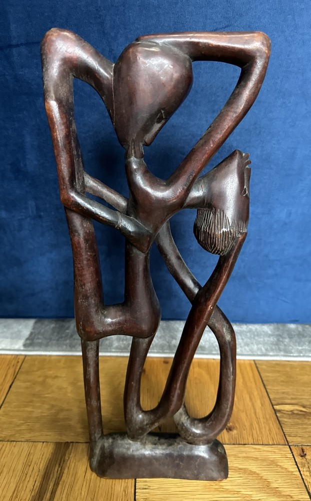 Abstract Art Hand Carved Wooden Sculpture of Sensual Couple Vintage Mid Century-image