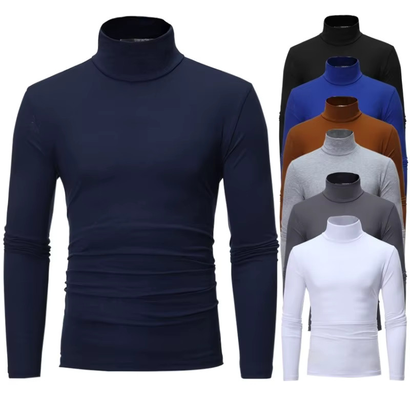 Thermal Underwear Tops Men Clothes Thermal Shirt High Neck Thin Slim Fit Long Sl