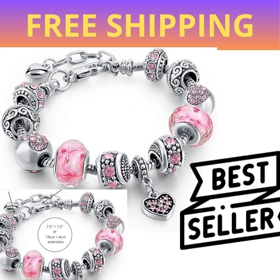 Pandora Silver Bracelet with Crystal Heart Love European Charms