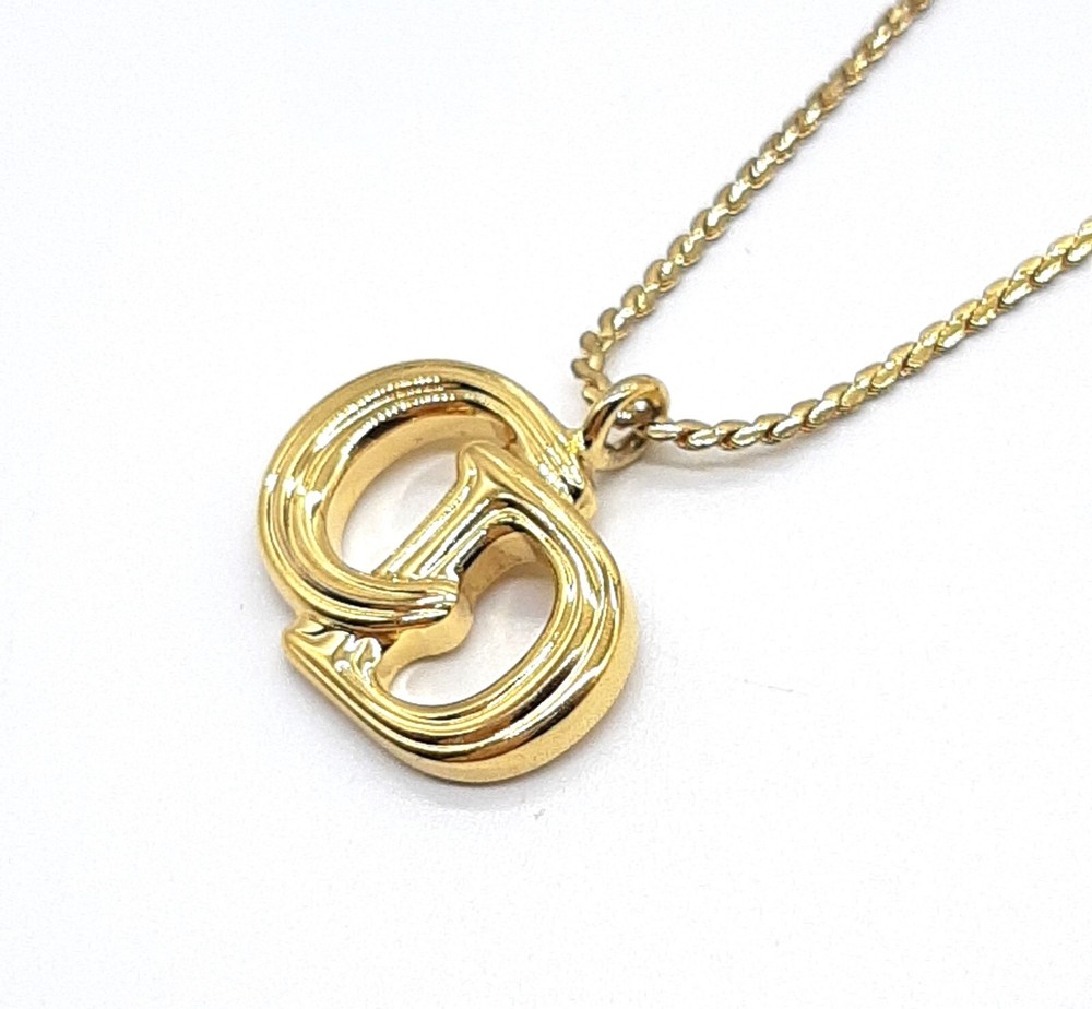 Vintage Dior Gold Plated Logo Necklace in Excellent Condition