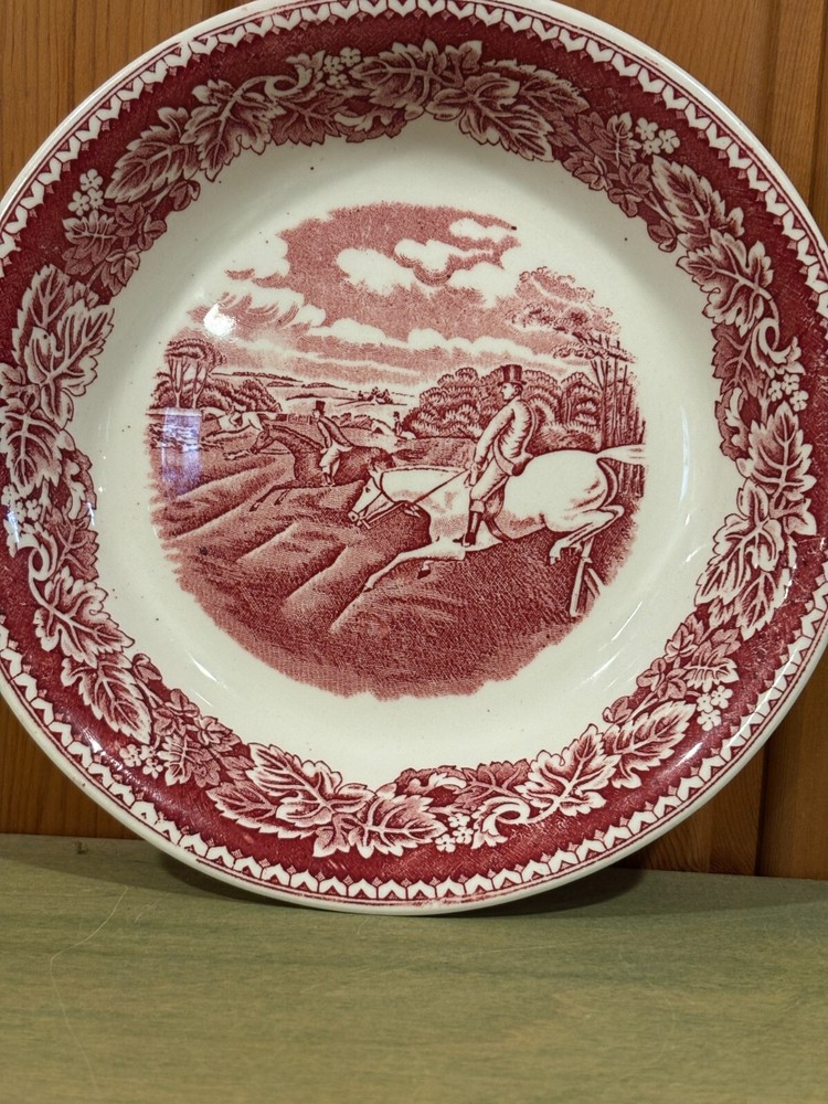 Vintage Red Currier And Ives Soup Bowl - Fox Hunting Full Cry