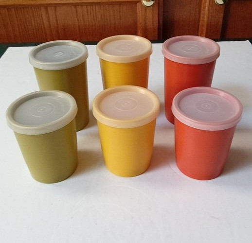 Tupperware 8oz Tumblers 1320 6oz Tumblers 1251 w/296 Lids Vintage Set of 6