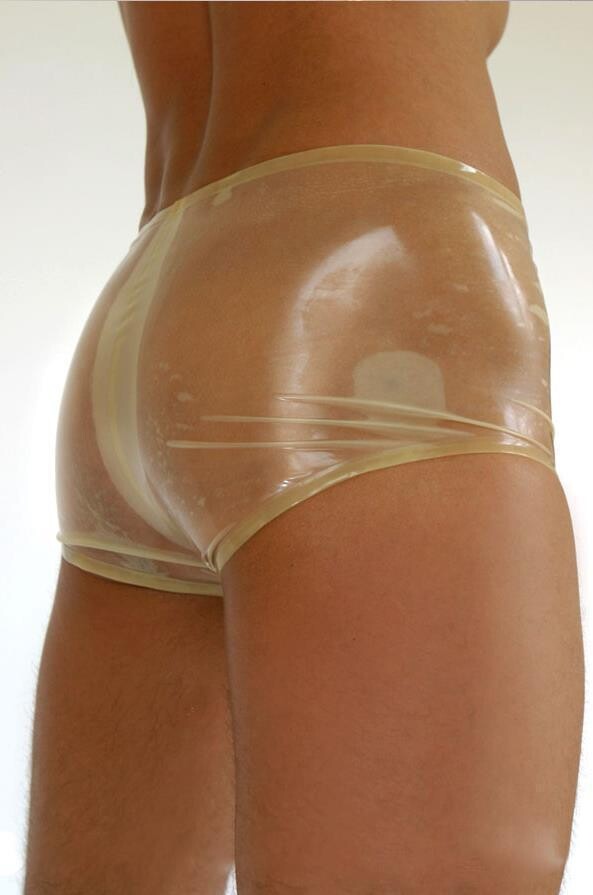 100% Latex Men Sexy 0.4mm Transparent Underwear Rubber Catsuits Bodysuit Panties