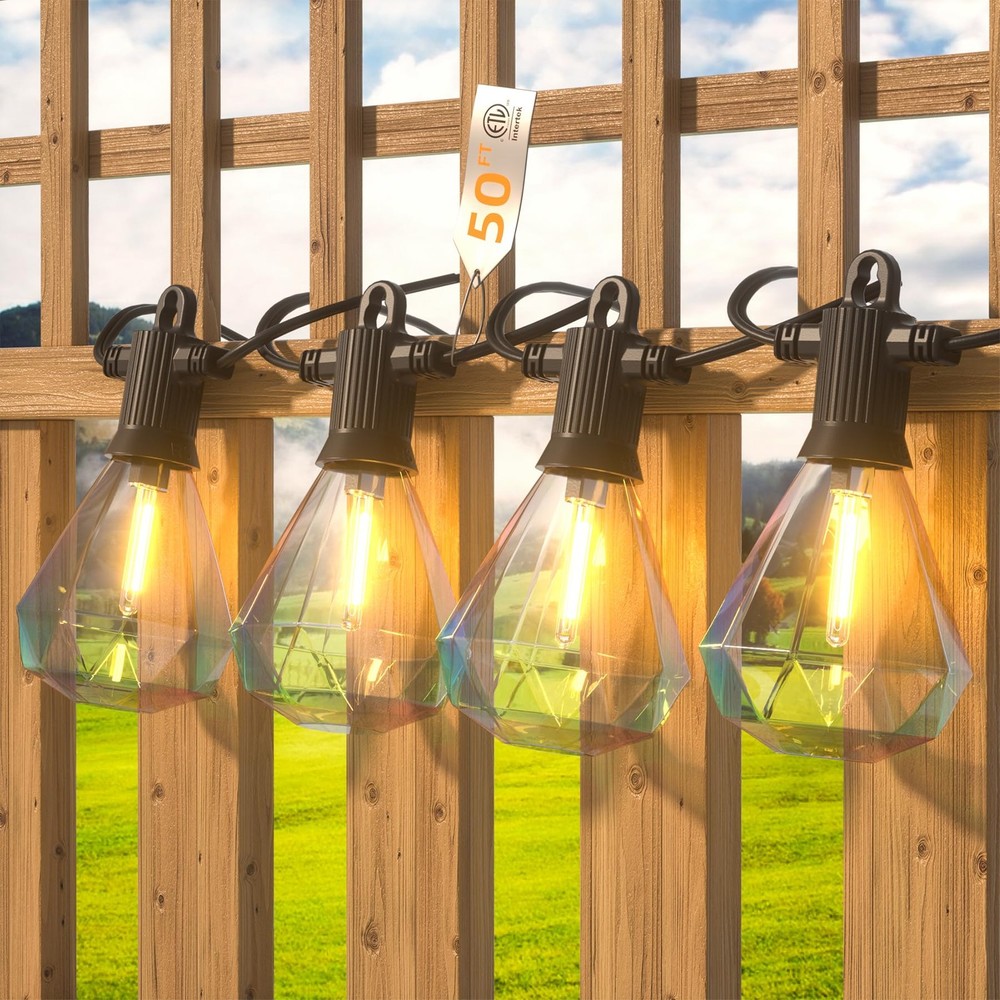 50FT Outdoor String Lights LED Patio Lights String with 25Pcs Shatterproof Di...