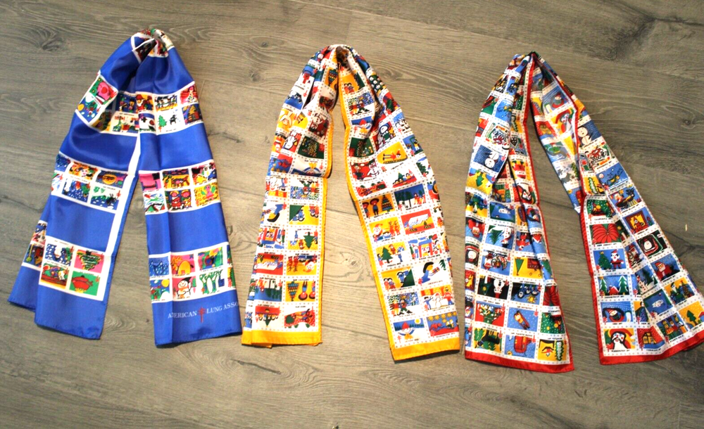 Vntg American Lung Assoc Lightweight Christmas Accent Head Scarf Dated - CHOICE-image