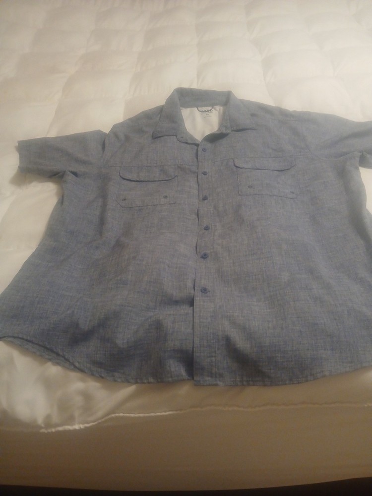 Izod Saltwater Performance Shirt 2XL Blue Short Sleeve Vented Fishing 2 Pockets