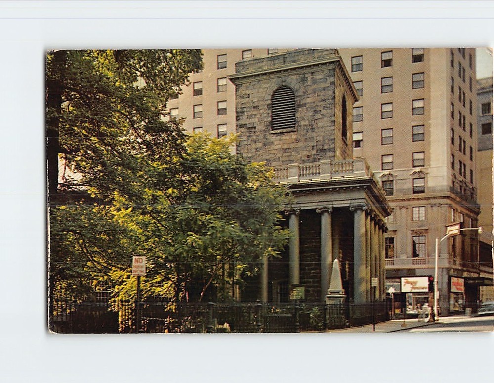 Postcard King's Chapel in Historical Boston Corner Tremont & School Streets MA