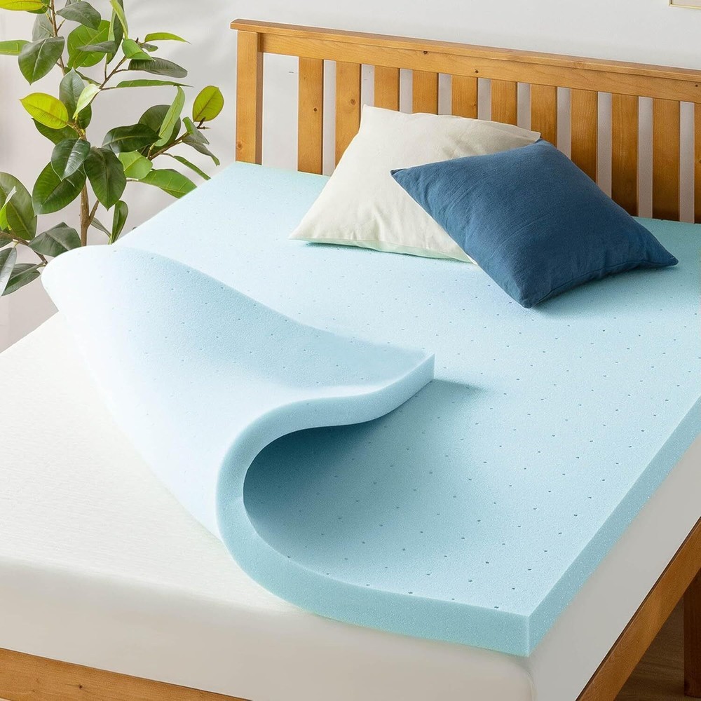 3 Inch Ventilated Memory Foam Mattress Topper, Queen Blue