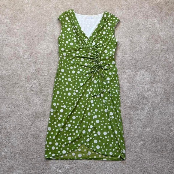 London Times Green Polka Dot Wrap Midi Dress  Size L/12