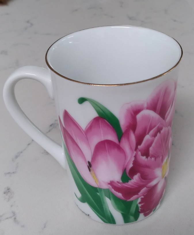 Vintage Otagiri Pink Floral Gold Trim Porcelain Coffee Tea Cup Japan 8 oz Signed