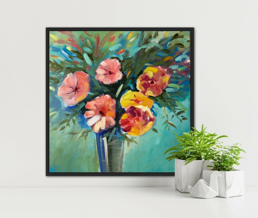 Flowers Painting in Vase Original Oil Art on Canvas Small Floral Art