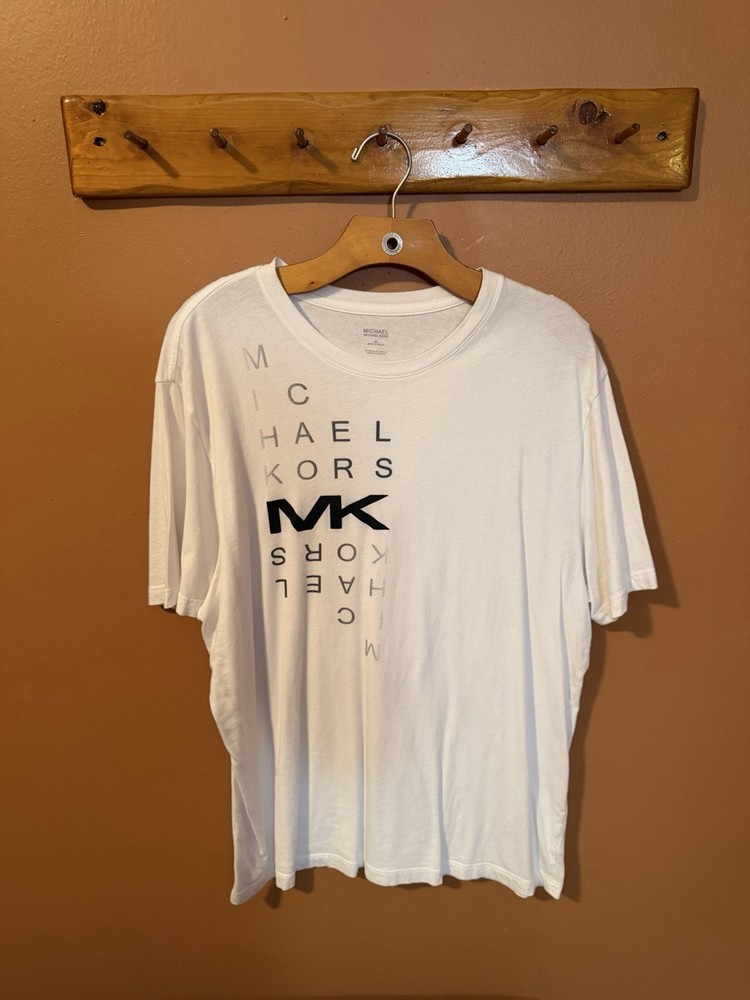 Michael Kors MK Logo T-Shirt XL White Graphic Tee Designer Casual Shirt