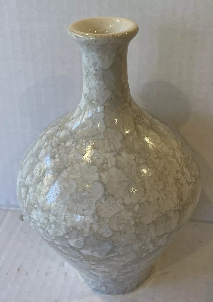 Wheel Thrown Beige Glazed Pottery Vase Signed By Artist