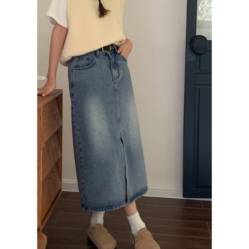 Women's Skirt Summer Design Sense Slit A-line High Waist Slimming MIDI Skirt