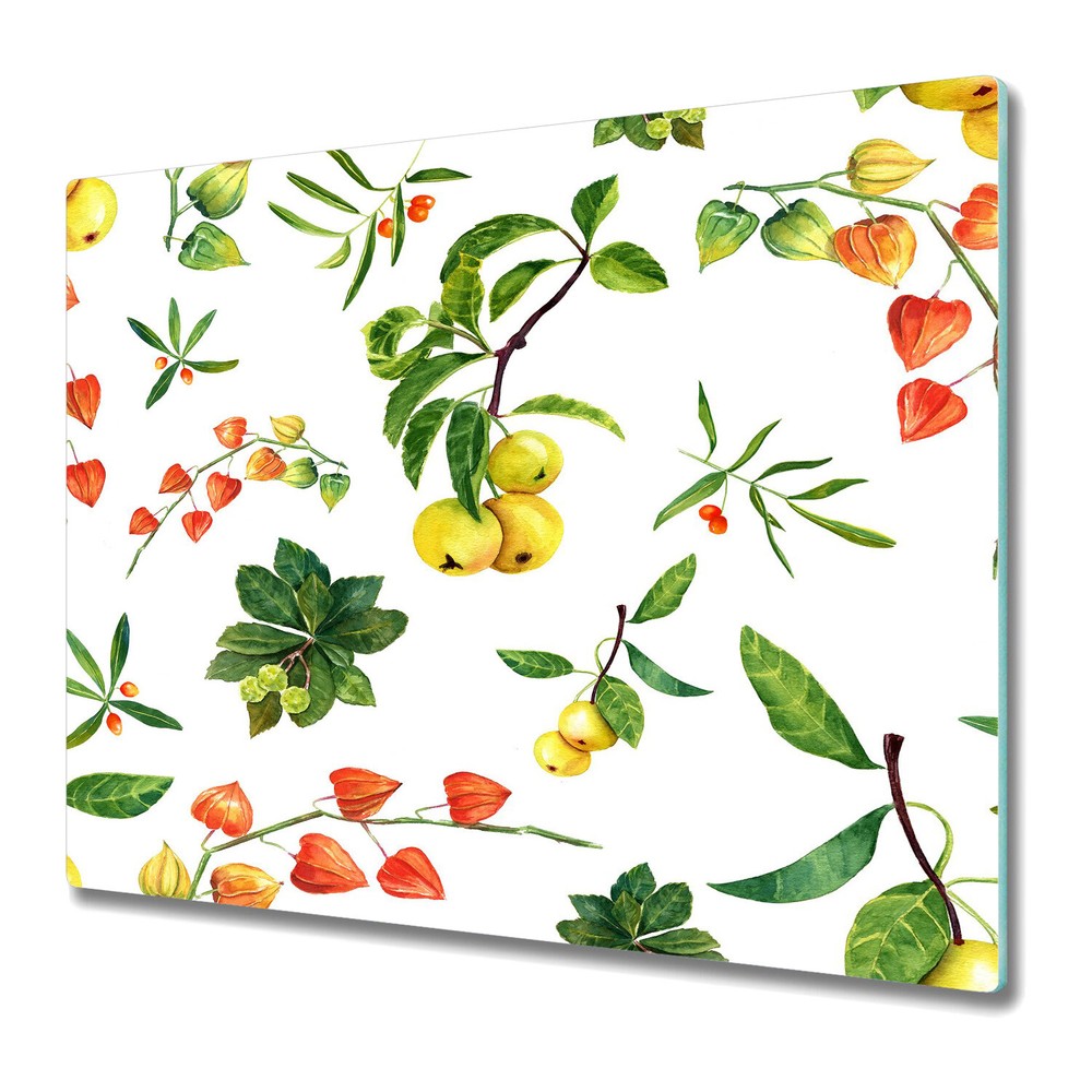 Glass Chopping Board Physalis Floral Composition Lemon & Apples 60x52